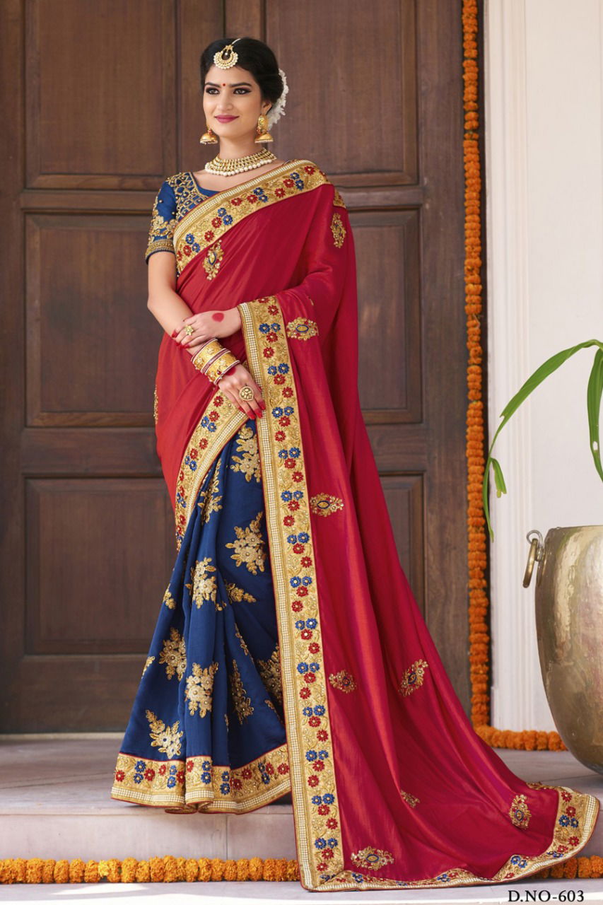 404 SBP Embroidery Double Colour Sarees Silk Catalog